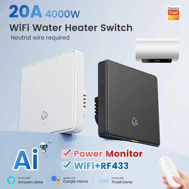 SMATRUL 20A 4000W WiFi RF433 Smart Switch For Hot Water Heater AI Assistant Tuya Wall Switch Power Monitor Voice & APP Remote Control Work With Alexa Google Home