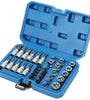34PCS Torx Bit Socket and E-Torx Star Socket Set 1/4 3/8 1/2 Drive Chrome Vanadium Steel with Storage Case for Automotive and Repair