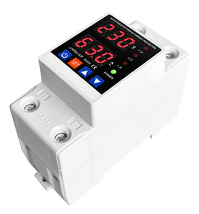 Dual Display 40A 63A 80A 230V Din Rail Adjustable Digital Over Under Voltage Relay Surge Protector Limit Over Current Protection