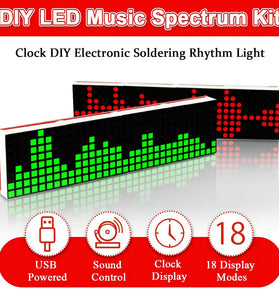 DIY LED Music Spectrum Kit DS1302 Dot Matrix Clock USB 18 Modes DIY Soldering Rhythm Light Electronic Time Display