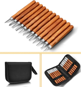 SK2 Carbon Steel 12-Piece Wood Carving Knife Set with Ergonomic Handles Ideal for Sculpting Whittling Crafts Beginners & Professional Woodworkers - All-in-one Kit in a Portable Canvas Bag