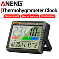 ANENG AP01 Hygrometer Clock Calendar Snooze Mode LCD Display Temperature Range -10~50C Humidity Range 10~99% Hourly Reminder Battery Operated for Home Office