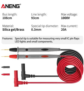 ANENG PT1032 20A 1000V Slicon Rubber Delay Wire Gold Plated Sharp Probe Needles Digital Multi Meter Test Lead