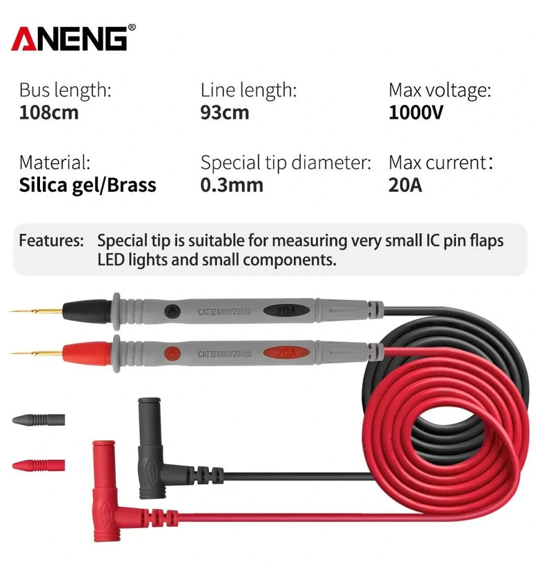 ANENG PT1032 20A 1000V Slicon Rubber Delay Wire Gold Plated Sharp Probe Needles Digital Multi Meter Test Lead