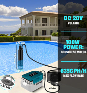 Portable Water Transfer Pump 100W Brushless Motor for Makita Battery 635GPH 20V Cordless Garden Pool Basement Flood Drainage