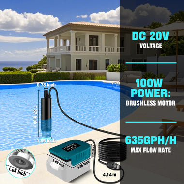 Portable Water Transfer Pump 100W Brushless Motor for Makita Battery 635GPH 20V Cordless Garden Pool Basement Flood Drainage