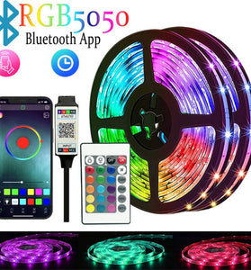 Elfeland RGB LED Strip Kit 5050 Bluetooth Remote Control 5V 30 LEDs/m Adhesive Flexible Cuttable Strip Lights IP20 for Home Decor 1m 2m 5m 10m