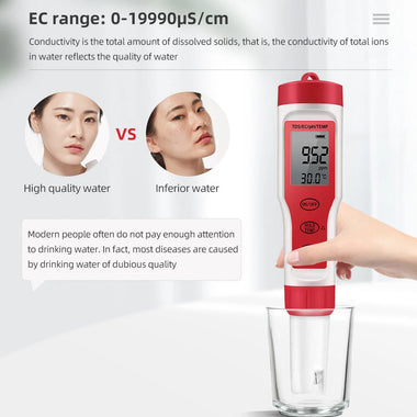4 in 1 PH Meter PH/TDS/EC/Temperature Meter Digital Water Quality Monitor Tester for Pools Drinking Water Aquariums EZ9908