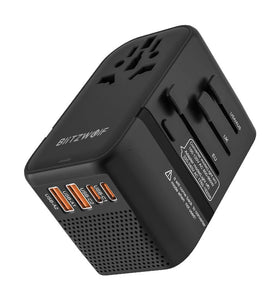 BlitzWolf BW-TA3 Universal Travel Adapter with 4 AC Outlet 2 USB-C 2 USB-A Ports International Travel Plug 220V to 110V Step-Down Power Voltage Converter for EU UK US AUS