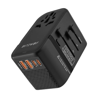 BlitzWolf BW-TA3 Universal Travel Adapter with 4 AC Outlet 2 USB-C 2 USB-A Ports International Travel Plug 220V to 110V Step-Down Power Voltage Converter for EU UK US AUS