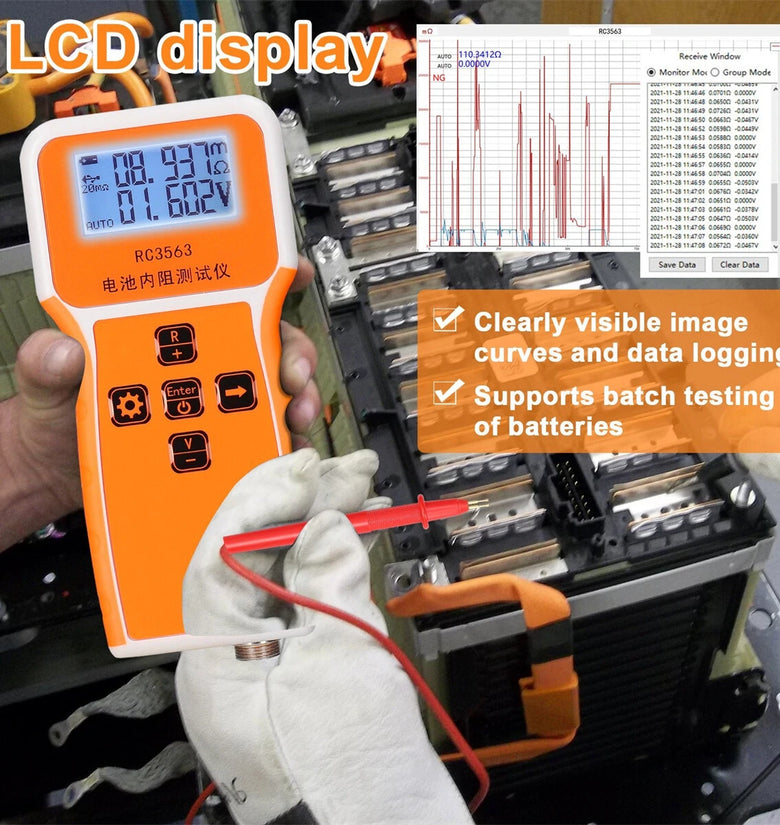 RC3563 200 100V Handheld Portable Battery Internal Resistance Voltage Tester 3-digit Display Battery Tester High-precise True Four-wire AC Lithium Lead-acid Lithium Battery Detector