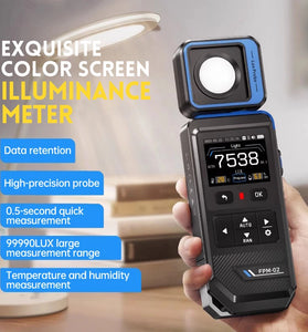 FNIRSI FPM-02 High Precision Illuminance Luxmeter Light Meter 99990 LUX Range Rotatable Probe TFT HD Screen Temperature Humidity Measurement Portable USB Rechargeable Sensor