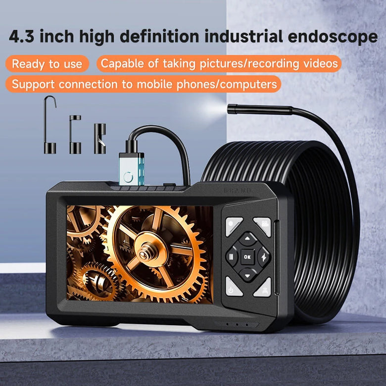 Industrial Endoscope ES01 4.3 Inch Screen 5M 1080P HD IP67 Waterproof Video Inspection Camera Cable Rechargeable Battery