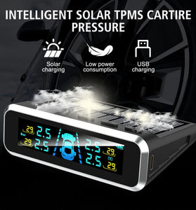 Solar Charging TPMS Car Tire Pressure Monitoring System Digital LCD Display Four-wheel Pressure Real-time Monitorings