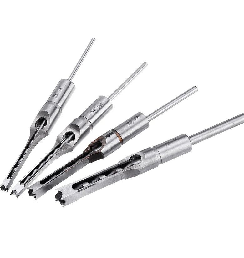 4PCS 6.35/7.94/9.5/12.7mm Woodworking Square Hole Drill Bit Mortising Chisel