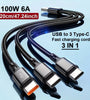 6A 100W USB-A to Type-C+Type-C+Type-C Cable Fast Charging Data Transmission Copper Core Line 0.2M/1.2M Long for iPhone 16 16 Pro 15 14 for Samsung Galaxy S25 for Xiaomi 15 Ultra