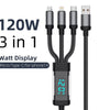 120W USB-A to iP/Type-C/Micro USB Digital Display Cable PD Fast Charging Data Transmission Tinned Copper Core Line 1.2M/2M Long for iPhone 16 15 Pro 14 13 Pro Max for Huawei Pura 80 Ultra for Xiaomi MIX Flip 2