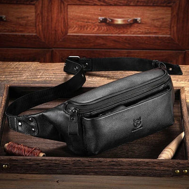 BULLCAPTAIN Men's Genuine Leather Fanny Bag Adjustable Strap Waist Bag Retro Crossbody Chest Bag