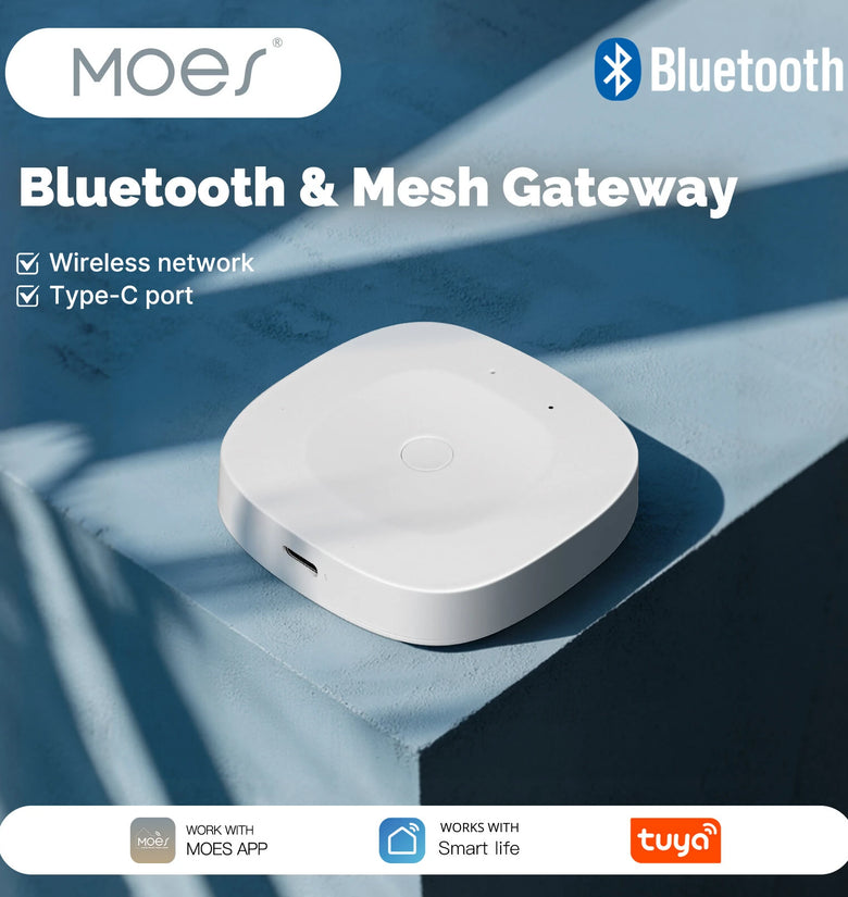 MOES BHUB-C Smart bluetooth Mesh Wireless Gateway Type-C Powered Hub for Tuya Smart Life App Remote Control Supports 128 Devices Voice Control with Alexa Google Home