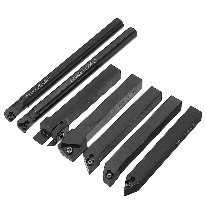 Machifit 7pcs 12mm Shank Lathe Boring Bar Turning Tool Holder Set with Carbide Inserts