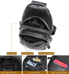Ekphero Men Genuine Leather Chest Pack Casual Sport Sling Shoulder Backpack Fashion Crossbody Bags Black Travel Chest Bag