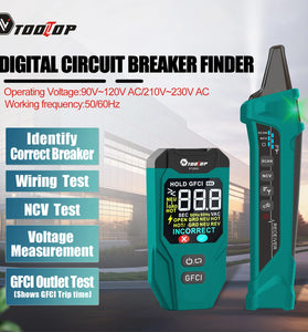 AV TOOLTOP ET32 Digital Circuit Breaker Finder Adjustable Sensitivity GFCI Testing NCV Voltage Tester Rechargeable Lithium Battery for Electrical Safety Inspection