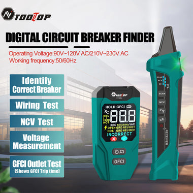AV TOOLTOP ET32 Digital Circuit Breaker Finder Adjustable Sensitivity GFCI Testing NCV Voltage Tester Rechargeable Lithium Battery for Electrical Safety Inspection