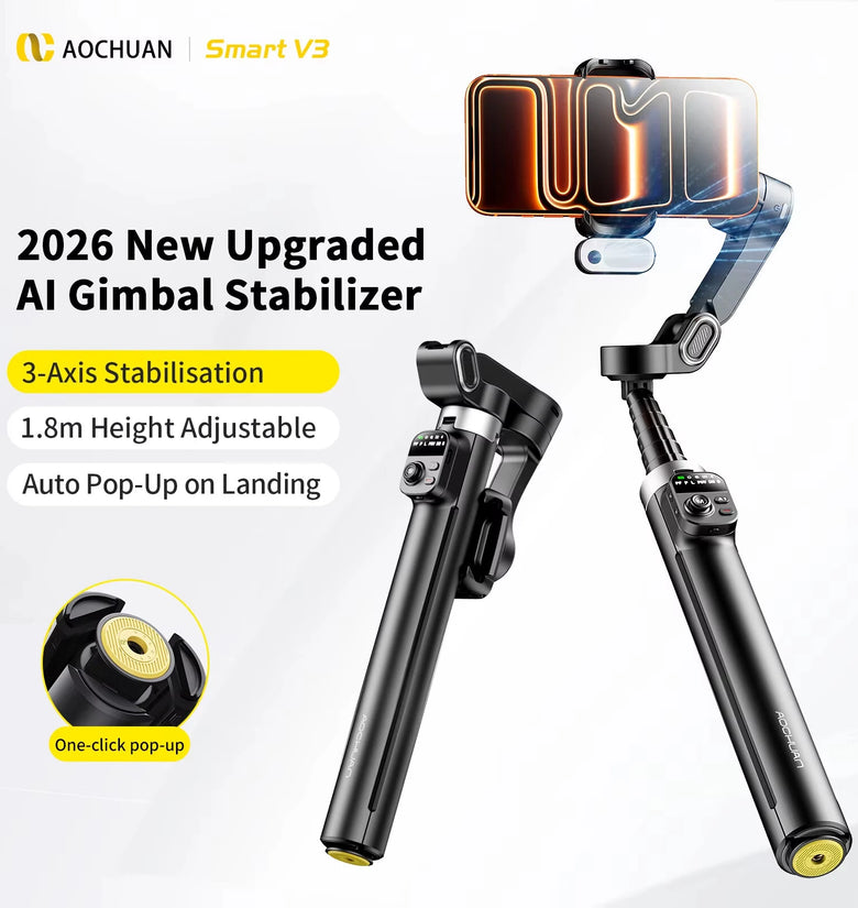 AOCHUAN Smart V3 3-Axis Smartphone Gimbal Stabilizer 360 AI Face Tracking Auto Object Follow Selfie Stick Tripod Vlogging Live Streaming for iPhone Android