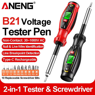 ANENG B21 Non Contact Voltage Tester Pen AC 30V-1000V Type-C Rechargeable 2 In 1 Digital Display Screwdriver Breakpoint Lookup Live Wire Identification