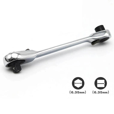 2-in-1 Mini Socket Ratchet Wrench 72-Tooth Dual-Head Design Chrome-Plated Accepts 1/4" Hex Bits Magnetic Power for Tight Spaces