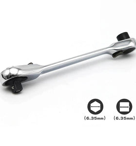 2-in-1 Mini Socket Ratchet Wrench 72-Tooth Dual-Head Design Chrome-Plated Accepts 1/4" Hex Bits Magnetic Power for Tight Spaces