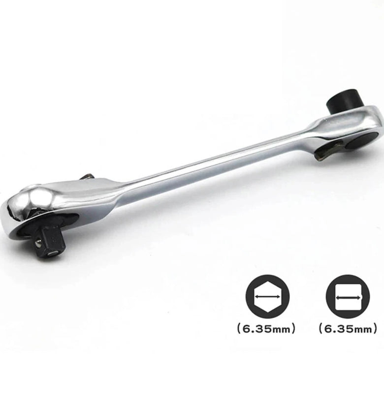 2-in-1 Mini Socket Ratchet Wrench 72-Tooth Dual-Head Design Chrome-Plated Accepts 1/4