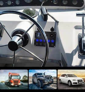 12V-24V Universal  Switch Panel with USB & Voltmeter 5 Gang Rocker Switch Panel with Dual USB Slot Socket 5V 4.2A + Voltmeter for Marine Boat Car RV Vehicles Truck Waterproof