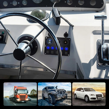 12V-24V Universal Switch Panel with USB Voltmeter 5 Gang Rocker Switch Panel with Dual USB Slot Socket 5V 4.2A Voltmeter for Marine Boat Car RV Vehicles Truck Waterproof