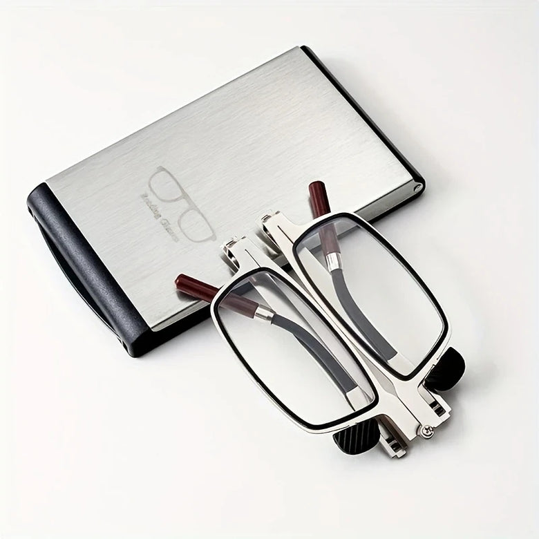 2 in 1 Portable Folding Reading Glasses with Metal Glasses Case Mobile Phone Holder HD Anti-Fatigue Anti-blue Light Presbyopic Glasses