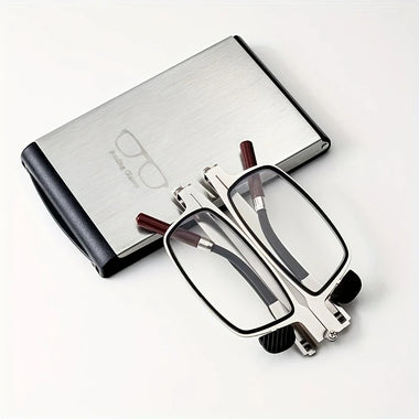 2 in 1 Portable Folding Reading Glasses with Metal Glasses Case Mobile Phone Holder HD Anti-Fatigue Anti-blue Light Presbyopic Glasses