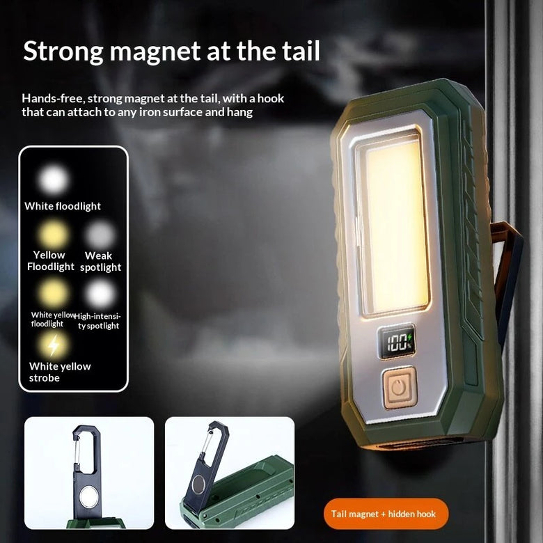BIKIGHT Magnetic Rechargeable LED Work Light with 6 Lighting Modes 13.5W 2400mAh Waterproof Digital Display Flashlight for Camping Outdoor Garage Repairing