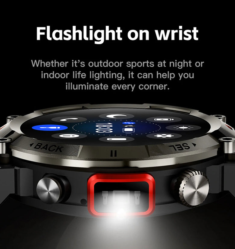Bakeey 1.45 inch HD Screen Built-in Flashlight bluetooth Call Heart Rate Blood Pressure Blood Oxygen Monitor Breathing Training Sleep Monitoring Multi-sport Modes Music Playback IP67 Waterproof Smart Watch