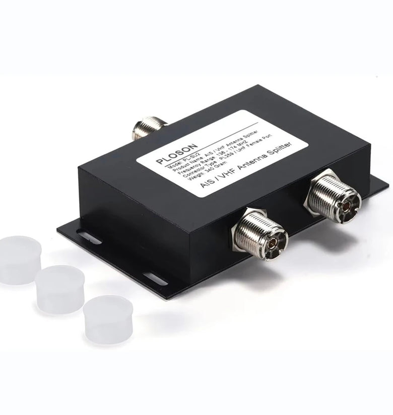 PLOSON PL-SU2 VHF Power Splitter 136-174MHz 2-Way Antenna Divider 50W 100W UHF Female Connector for AIS Marine Ship Radio Communication Repeaters Signal Splitter High Isolation Low Insertion Loss Aluminum Alloy Housing