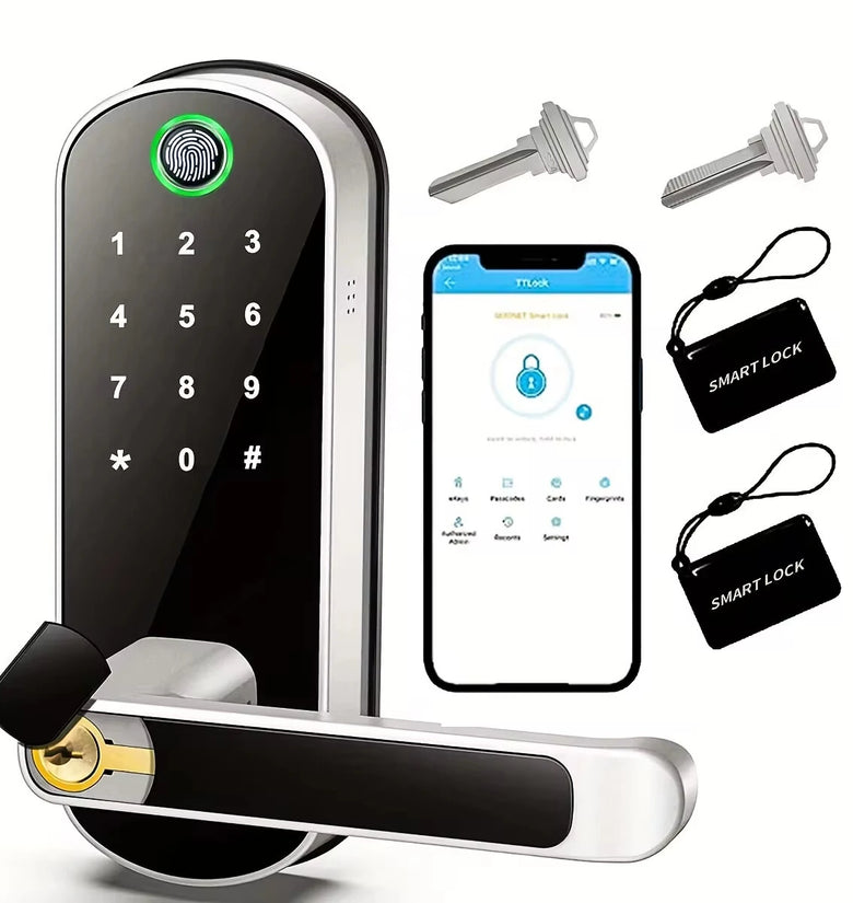 Smart Fingerprint Door Lock App Remote Control Keyless WIFI Digital Touchscreen Lock NFC IP67 Waterproof with 2 IC Cards 2 Keys Support USB Emergency Battery Open the Door