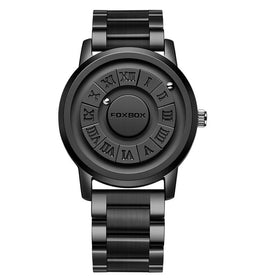 Creative Scrolling Stylish Black Dial Rotating Magnetic Bead Watch Roman Numerals Unique Men Wristwatch