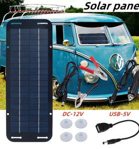 12V Solar Panel 6W Portable Flexible Solar Charger Kit with USB 5V DC Output for Car Camping Hiking Phones Power Banks Battery Charging CigaretteLighter Suction Cups