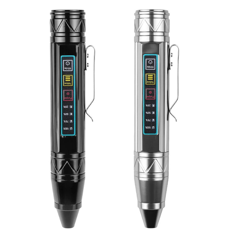 Bikight 4 LED Light Sources Pen Shape Flashlight 365nm+395nm+Yellow+White USB Rechargeable Money Pet Urine Ore Cat Fluorescent Marker Check UV Light Camping Light Inspection Light