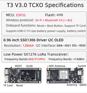 LILYGO T3 V3.0 TCXO LoRa SX1276 ESP32 WiFi Bluetooth Module 0.96 Inch OLED Display 4MB Flash Low Power Frequency Bands IoT Development Board