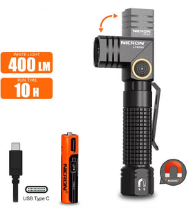 Nicron L74 Mini Tiny 400 Lumens Tactical EDC Flashlight L-shape LED Torch Rechargeable with Magnet 90 Degree IP65 Waterproof Led Pocket Light