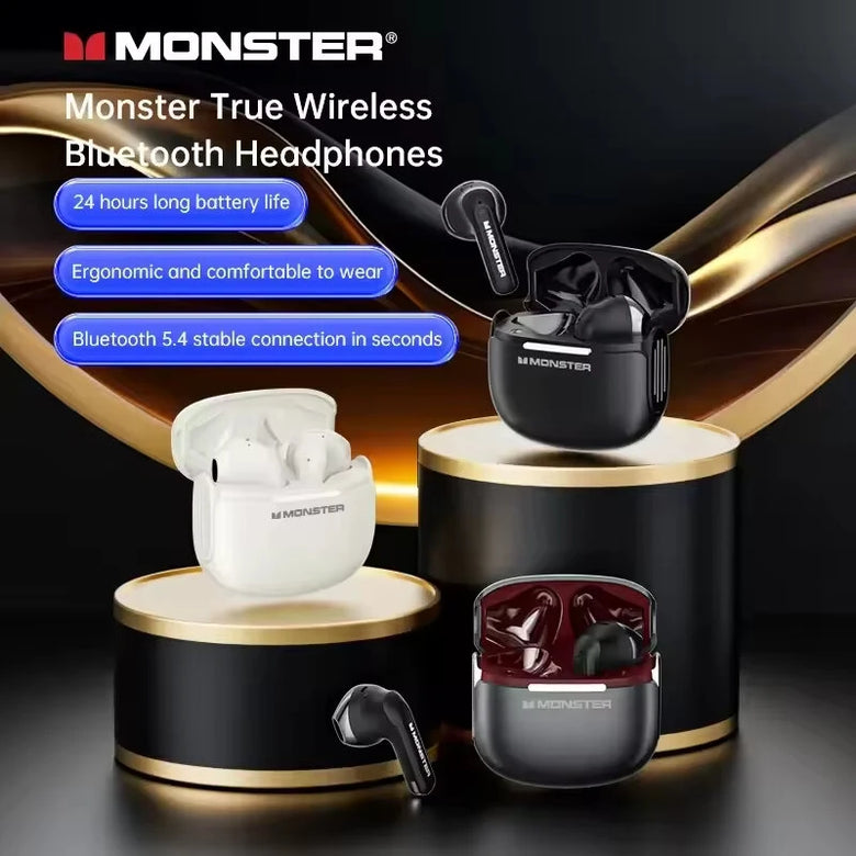 MONSTER GT15 TWS Earbuds Wireless bluetooth 5.4 Earphone 13mm Metal Disphragm Dynamic Spatial Sound HD Calls 24H Playback Low Delay Semi-in-ear Sports Headphones