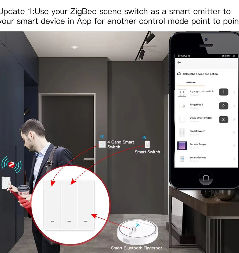 MOES Tuya ZigBe Wireless 9 Scene Switch Push Button Battery Powered Transmitter Smart Life App Automation 1/2/3 Gang Smart Home Scene Switch