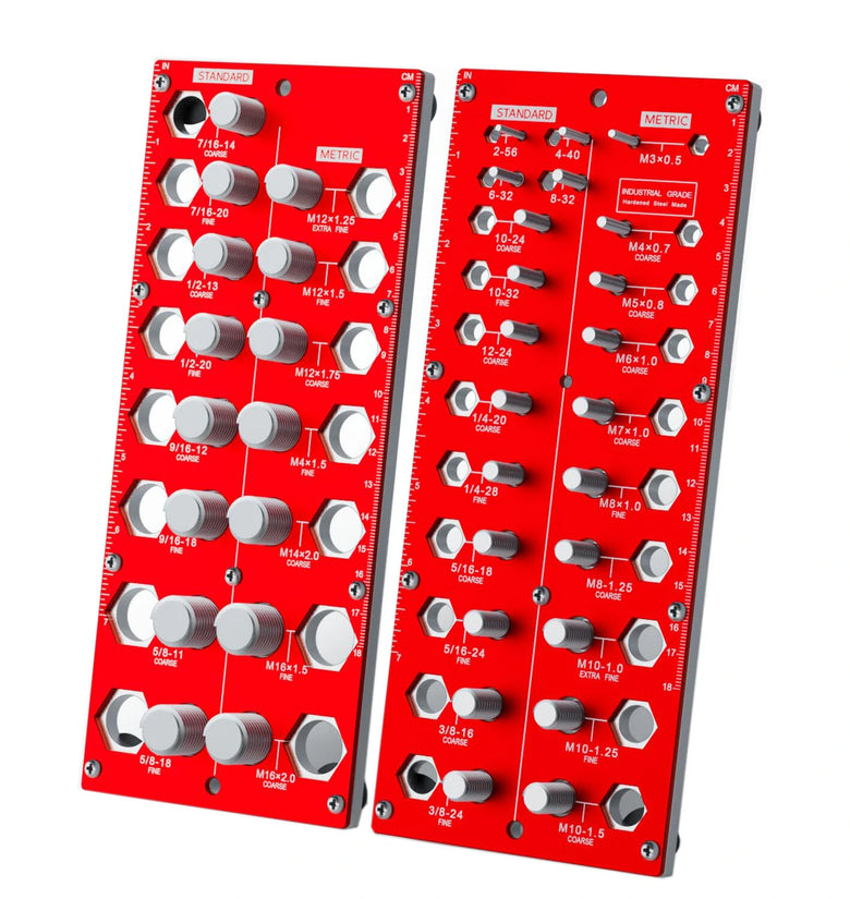 Twist-On Metal Nut & Bolt Thread Checker Set 21 Inch & 17 Metric Sizes Easy Sorting & Identification Gauge for Nuts and Bolts
