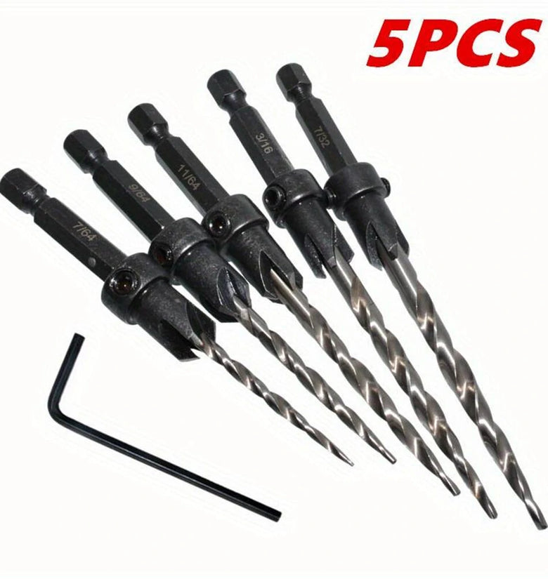 5PCS Countersink Set Countersink HSS Conical Countersink With 1 Hex Wrench Woodworking Countersink Bit