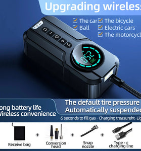 Portable Wireless Air Pump 15000mAh 150PSI Fast Inflation Charging LED Lighting HD Display for Car SUVs Motocycle Bike Ball